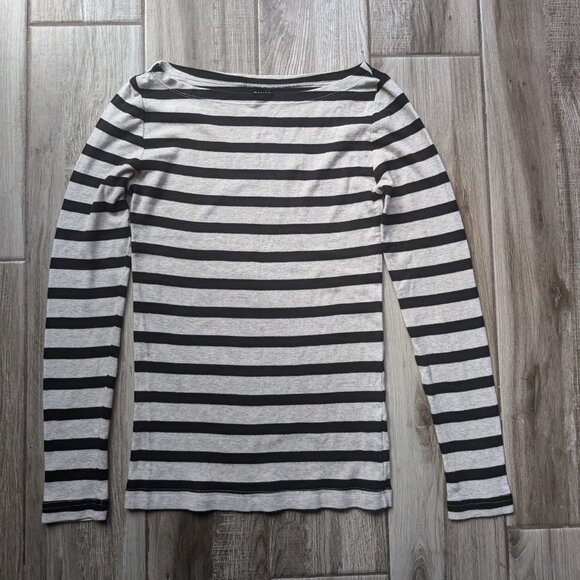 Gap Women’s Favorite Long Sleeve Shirt XS Black White Striped Crewneck Tee - Picture 1 of 5